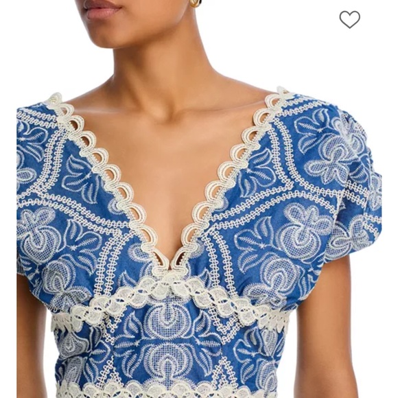 Waimari Cassandra Blue and Cream Lace Mini Dress with Embroidered Detail Size XS - Picture 4 of 12